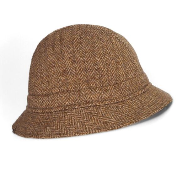 Burberry's Bruxelles Vintage Wool Herringbone Tweed Walking Bucket Hat 7 1/4 - Picture 4 of 8